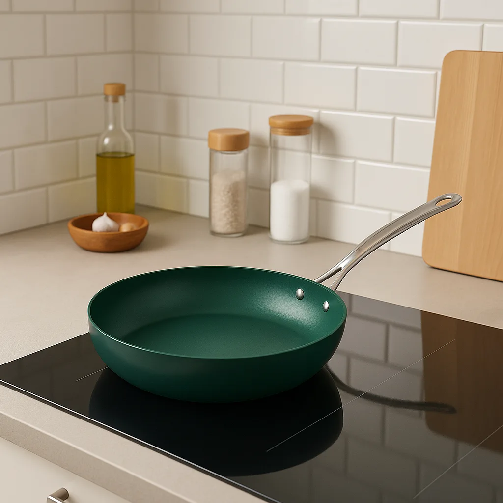 WT-FP027 Green Ceramic Non-stick Painting Pressed Frying Pan — image 4