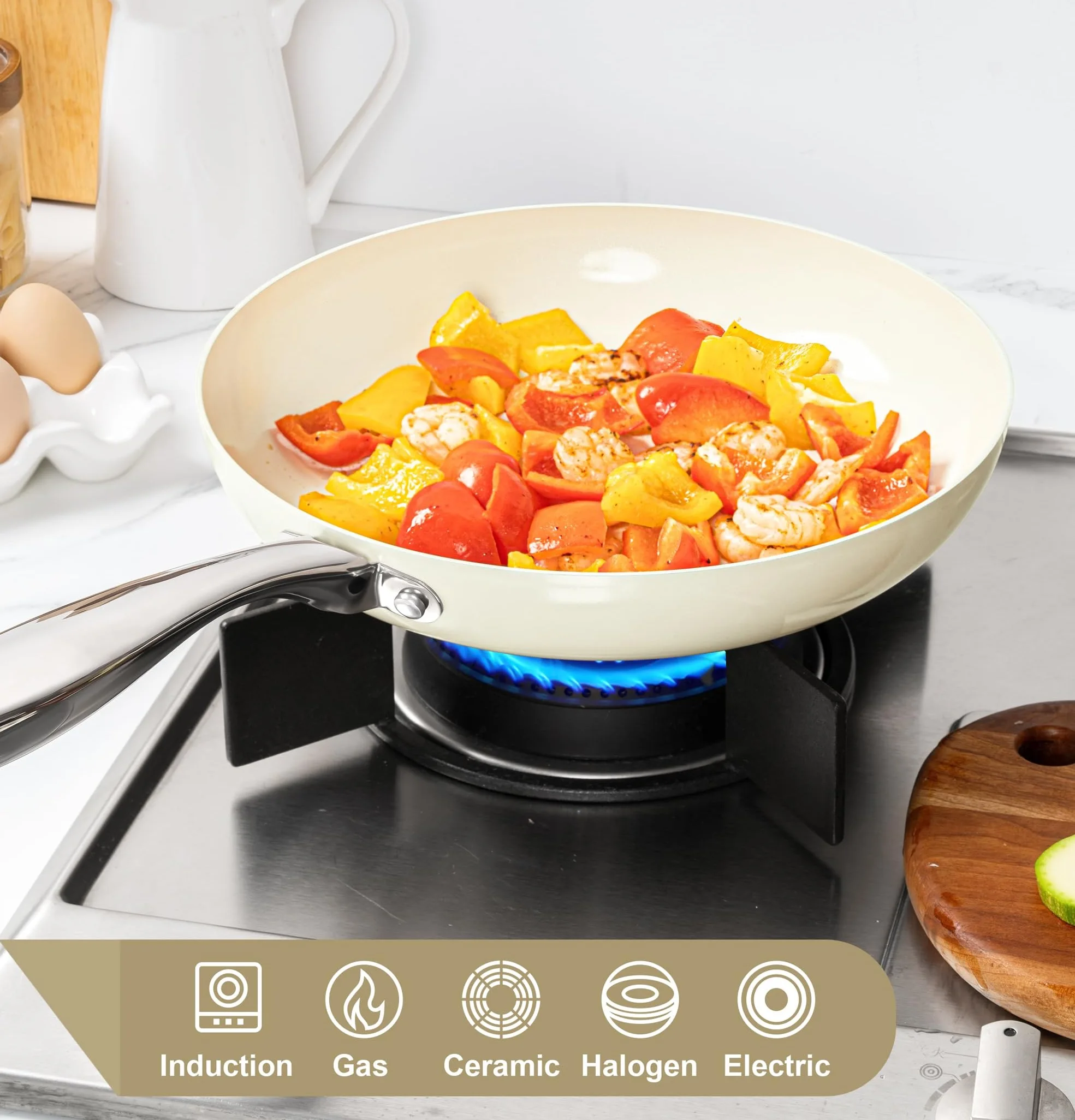 WT-FP001 White Food Contact Non-stick Painting Pressed Frying Pan — image 6